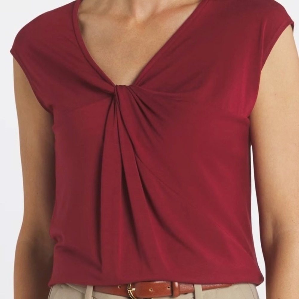 Staccato Adya Twist Front Knit Top Burgundy Cap Sleeve V-Neck Large